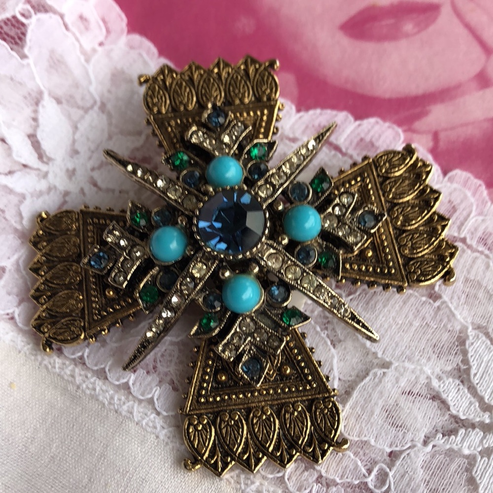 VNTG ART Blue Maltese cross Brooch/ Pendant Maltese cross brooch - Picture 9 of 12